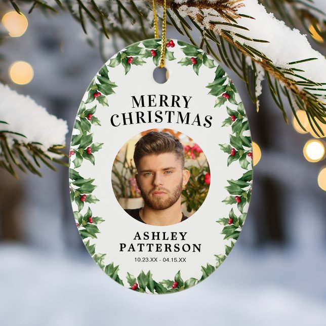 Glad jul minnes-holly julgransprydnad keramik (Skapare uppladdad)