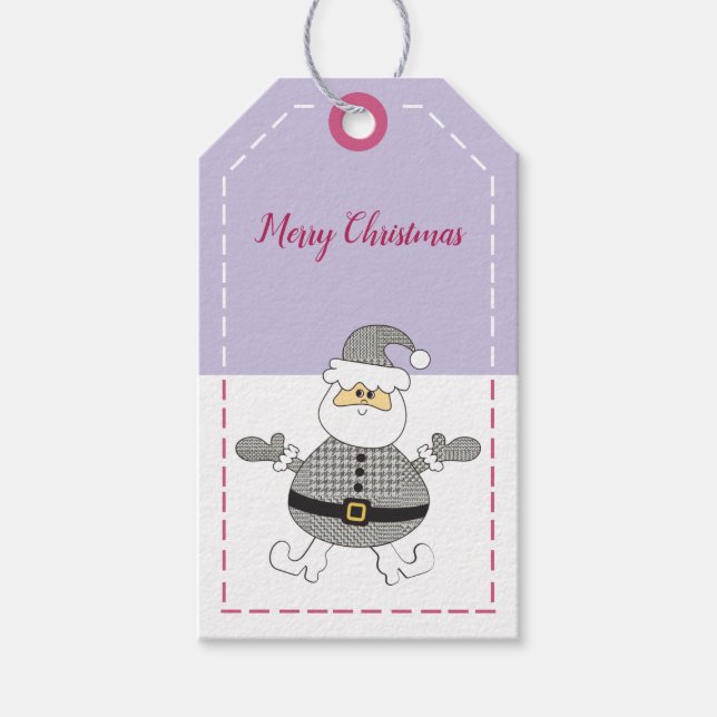Glad jul Mode Rutigt Mönster Tomte Presentetikett (Framsidan)