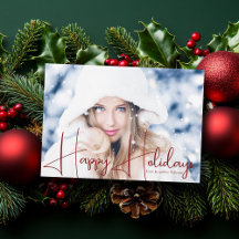 Glad jul-modell Headshot Röd Script Overlay