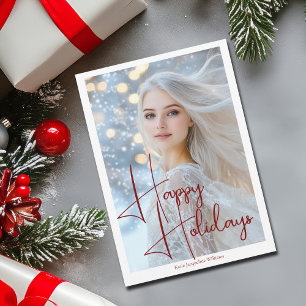 Glad Jul Modell Skådespelerska Headshot Röd Skrift Julkort