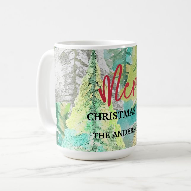 Glad jul Modern Abstrakt Vinter Akvarell Kaffemugg (Framsida vänster)