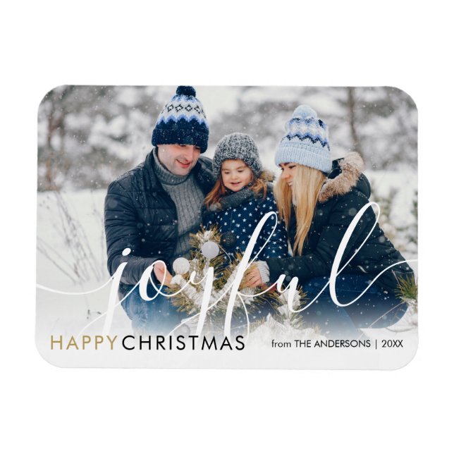 Glad jul Modern Foto Chic Skrift Glädjefull Magnet (Horisontell)