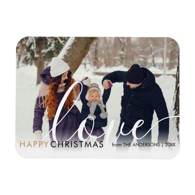 Glad jul Modern Foto Chic Skrift Love Magnet (Horisontell)