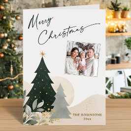 Glad jul Modern kalligrafi Träd Foto Stjärna Kort