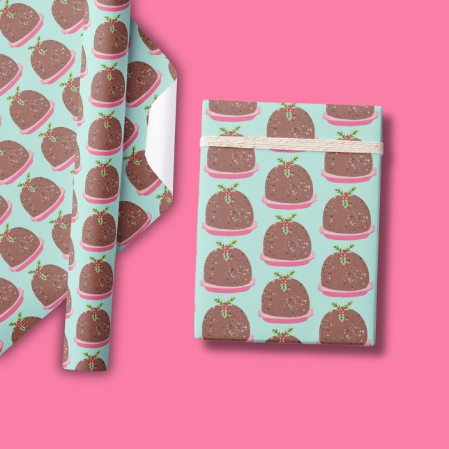 Glad jul Modern pudding-illustration Presentpapper (Cute 'My Little Pudding' Christmas wrapping paper)