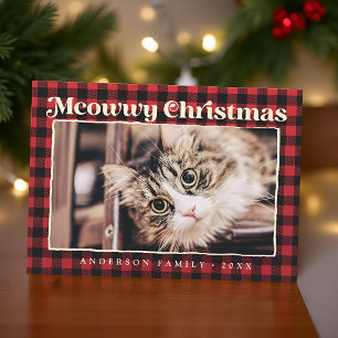 Glad jul Modern Rutig Rolig Husdjur Katt Foto Julkort