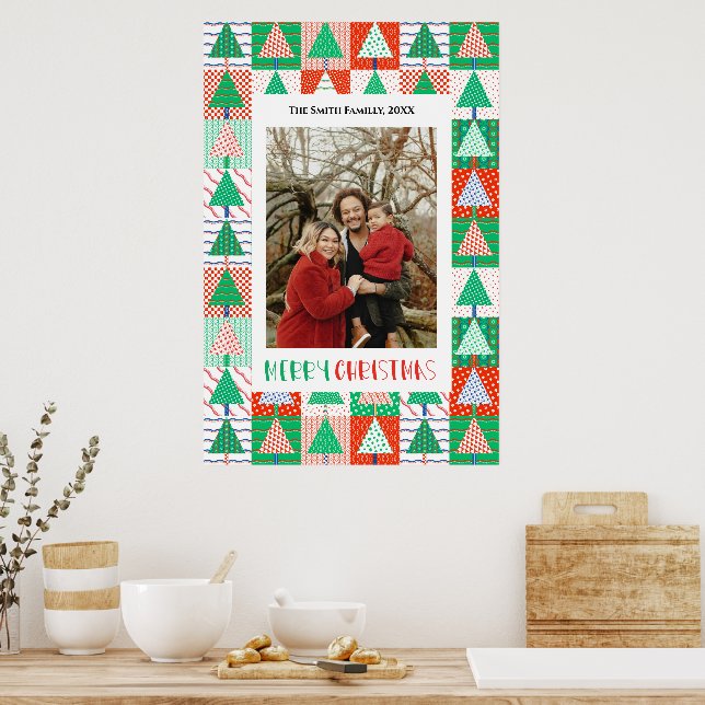 Glad jul Moderna lapptäcken Julgranar Poster (Kök)