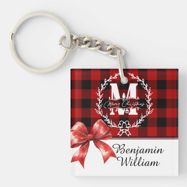 Glad jul monogram krans buffelrutig (Framsidan)