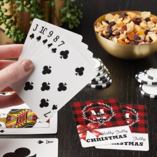 Glad jul monogram krans buffelrutig casinokort