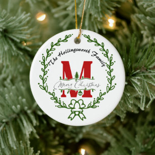 Glad jul monogram krans ornament