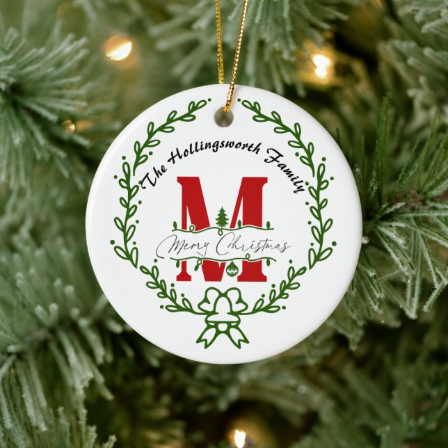 Glad jul monogram krans ornament (Träd)