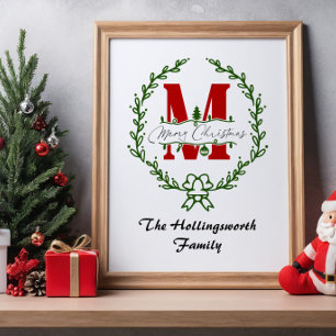 Glad jul monogramkrans Personliggör Poster