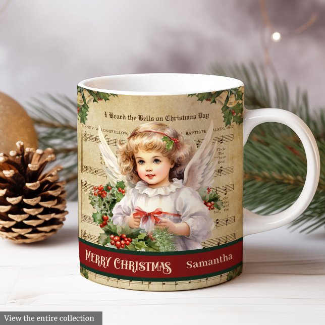 Glad Jul Mugg Grön Röd Ängel Firande (Merry Christmas Mug Green Red Angel Celebration)