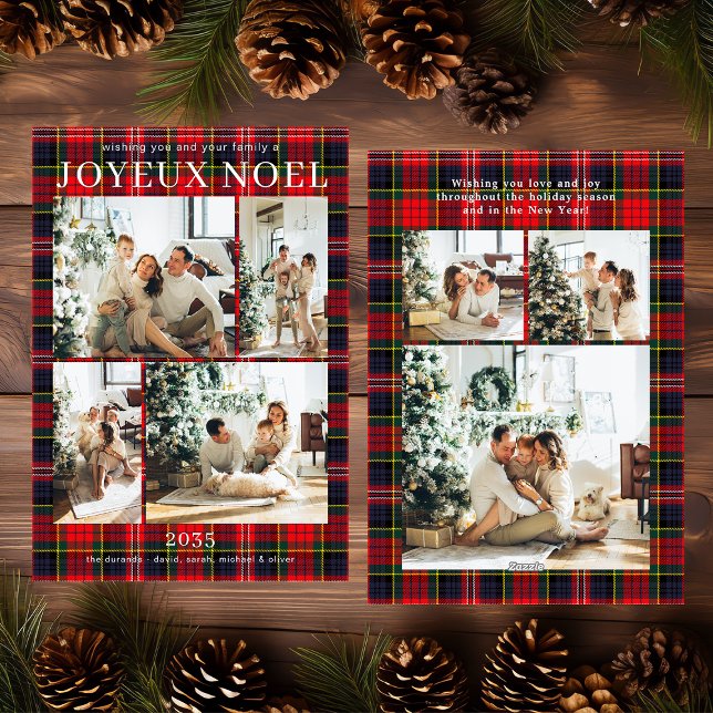 Glad jul Multi Foto Röd Rutig Julkort (Skapare uppladdad)