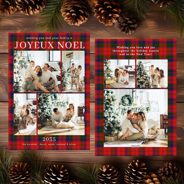 Glad jul Multi Foto Röd Rutig Julkort (Skapare uppladdad)