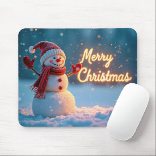 Glad jul neonskylt med snöman musmatta