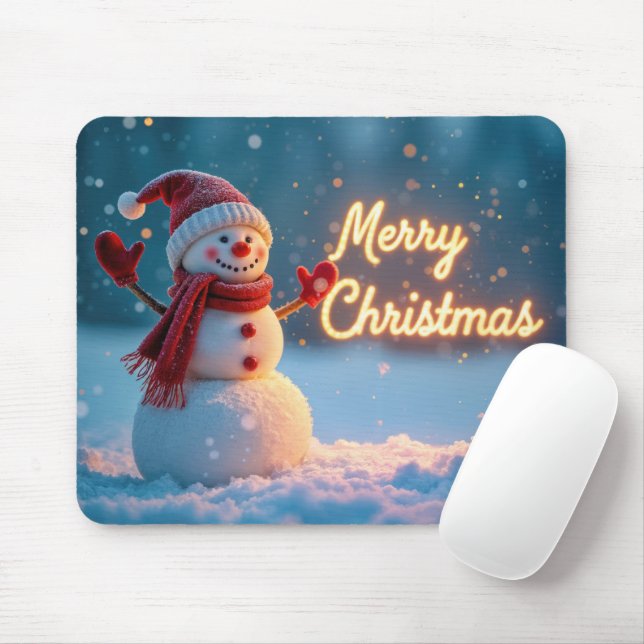 Glad jul neonskylt med snöman musmatta (Med mus)