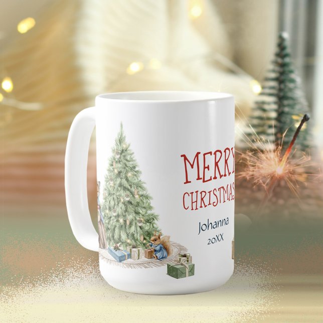 Glad jul Nostalgiska söta djur Minne Kaffemugg (Merry Christmas Nostalgic Cute Animals Memory Coffee Mug ©Susanne Sachers - Sunny Mind 🌞)