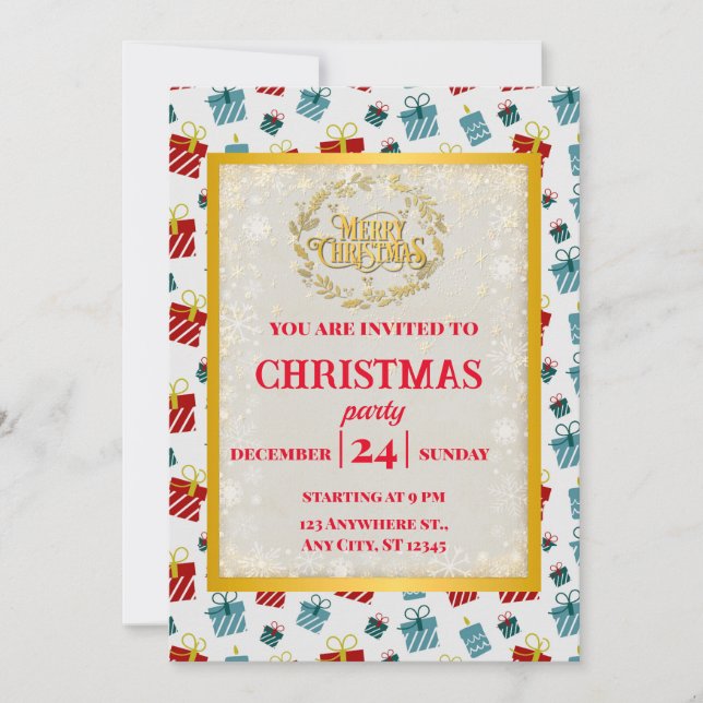 Glad jul & Nyår present bakgrundsmönster Inbjudningar (Framsida)