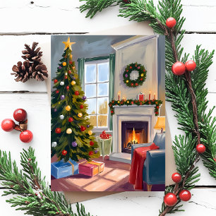 Glad jul Öppen spis Träd Glad Helg Vykort