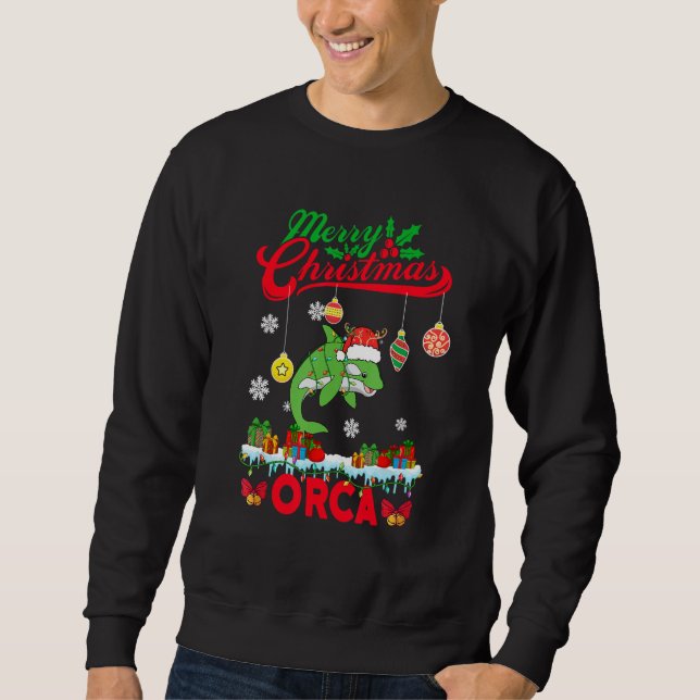 Glad jul Orca Dräkt Tomte Orca Xmas Ljus Lång Ärmad Tröja (Framsida)