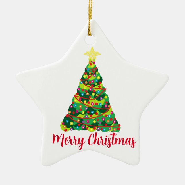 Glad jul-ornament med julgran  julgransprydnad keramik (Framsidan)