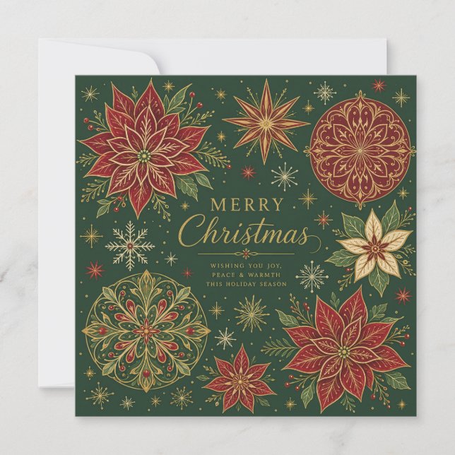 Glad jul Ornamentala Poinsettia Mandala Kort (Framsida)
