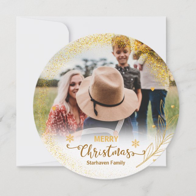 Glad jul överlagringsfoto Guld julkort Inbjudningar (Framsida)