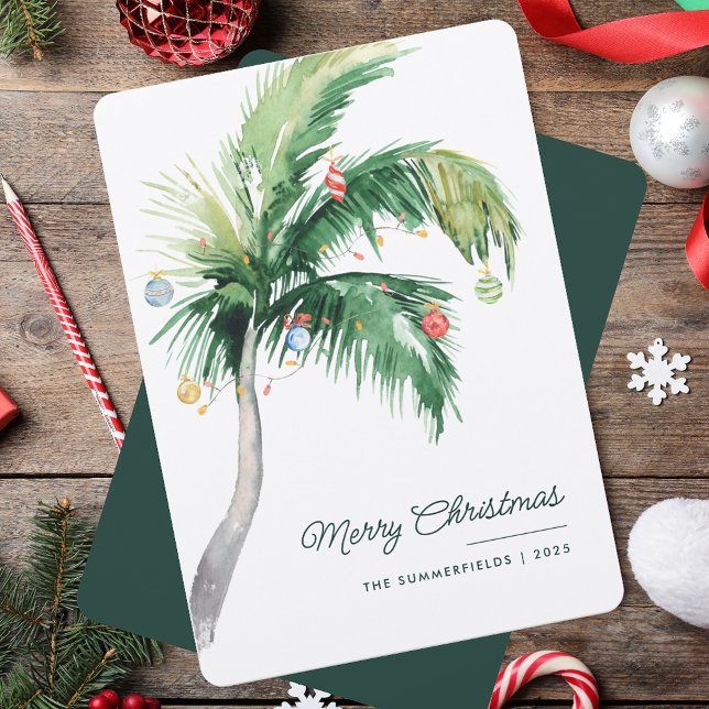 Glad jul Palmträd Tropisk kust Julkort (Merry Christmas Palm Tree Tropical Coast Holiday Card)