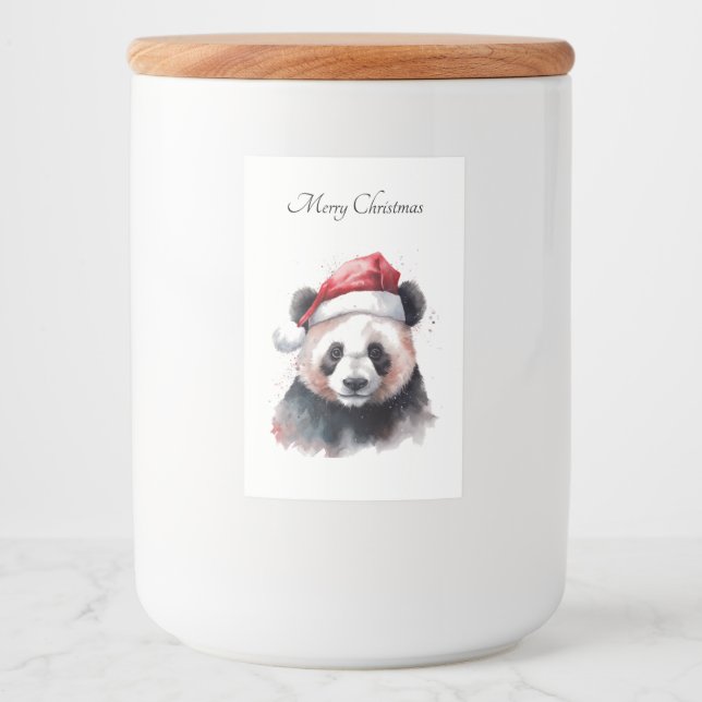 Glad Jul Panda, anpassad Mat Etikett (Framsida)