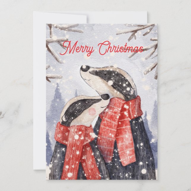 Glad jul Par Badger Illustration Julkort (Framsida)