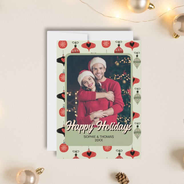 Glad jul Par Foto Grön Julkort (Merry Christmas Couple Photo Green Holiday Card)