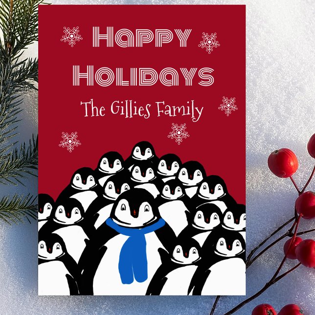 Glad jul Penguin Personlig Röd Julkort (Skapare uppladdad)