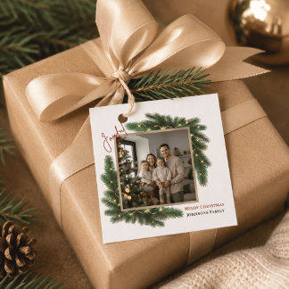 Glad jul Personlig familjefoto Förmån T Gåvor Etiketter