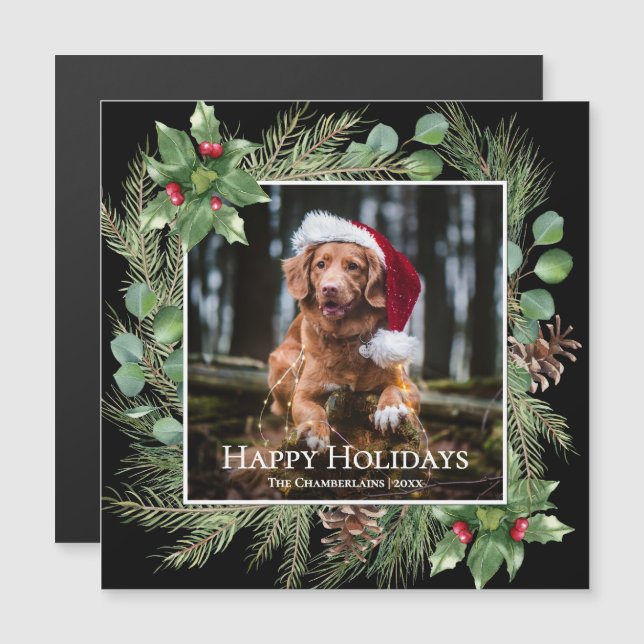Glad jul Pet Foto Krans Magnetisk Kort (Fram/baksida)