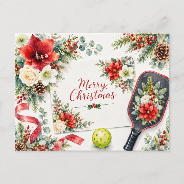 Glad jul Pickleball Blommig Välkomstkort |  Vykort (Framsida)