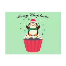 Glad jul Pingvin Cupcake Postkort