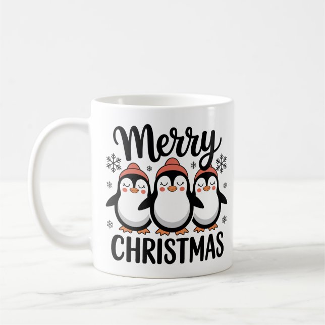 Glad jul Pingvinmugg, söß julkaffemugg  Kaffemugg (Vänster)