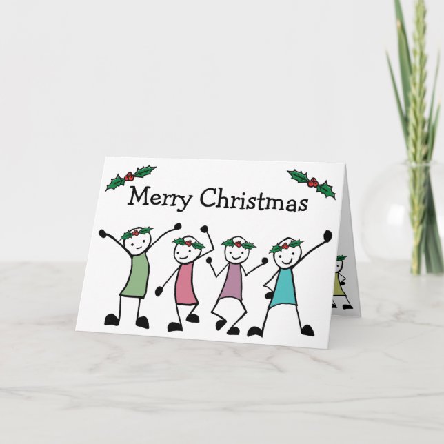 Glad jul Pinne Vänner Helgkort (Framsida)