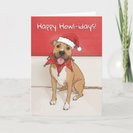 Glad jul Pit Bull-ritning med Santa-hatt  Helgkort