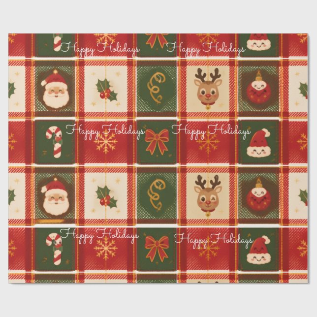 Glad jul Plaid Crimson jul  Presentpapper (Platt)