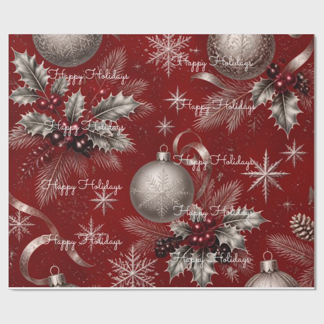 Glad jul Plaid Crimson  Silver jul  Presentpapper (Platt)