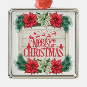 Glad jul Poinsettia blommor Julgransprydnad Metall