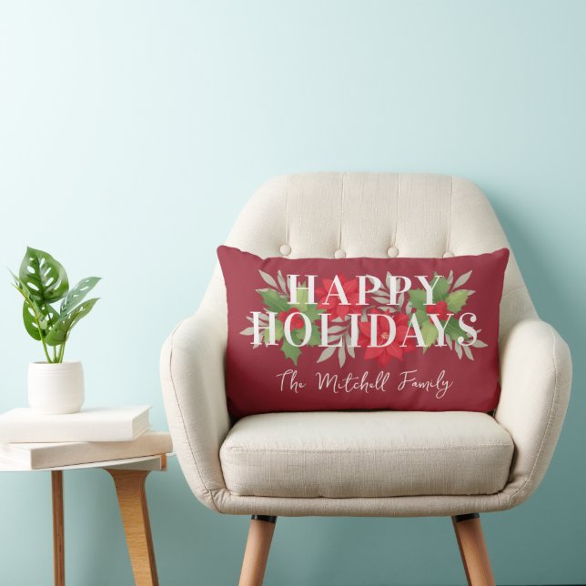 Glad jul Poinsettia Julen Rosa Lumbarkudde (Stol)