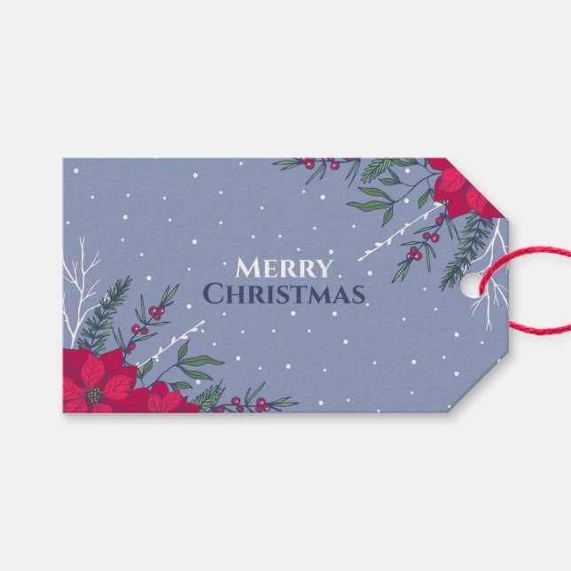 Glad jul Poinsettia presentkort Presentetikett (Framsidan (Horisontell))