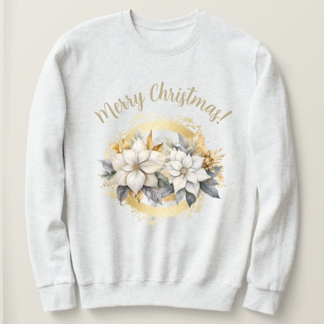 Glad jul Poinsettia Vit & Guld Tröja (Design framsida)