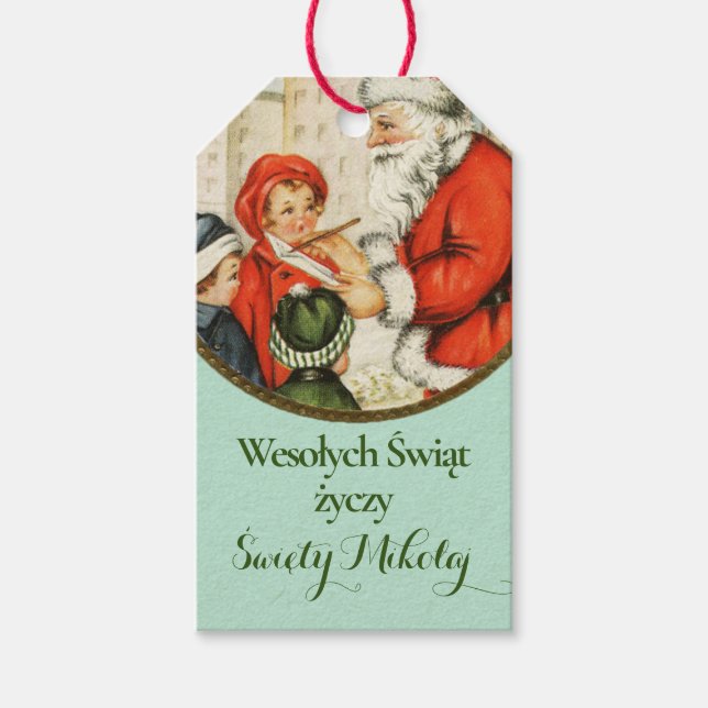 Glad jul polska Merry Christmas Tomte Barn Presentetikett (Framsidan)