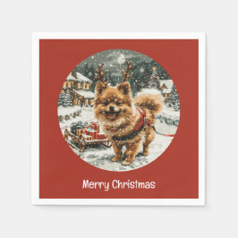 Glad jul Pomeranian Ren Hund Pappersservett