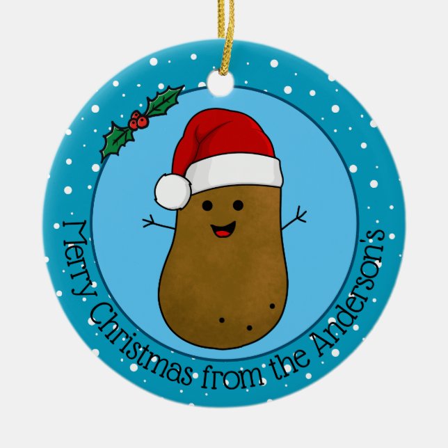 Glad jul Potatis Personlig Julgransprydnad Keramik (Framsidan)