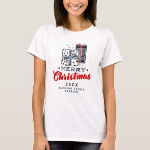 Glad jul-present Anpassad text röd blå T Shirt